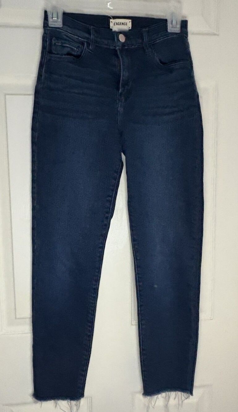 L'Agence Jeans Women Size 25 Raw Hem Stretchy Mid Rise Anchor Blue New